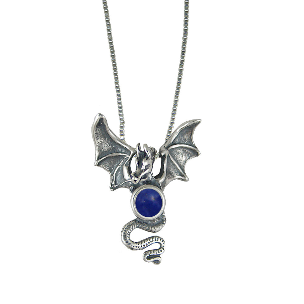 Sterling Silver Dragon of Protection Pendant With Lapis